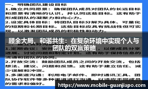 顾全大局，和谐共生：在复杂环境中实现个人与团队的双赢策略